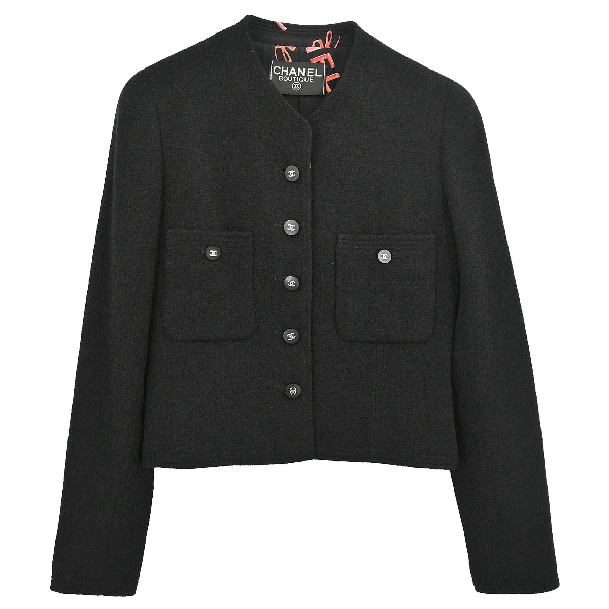 Chanel Collarless Single Breasted Jacket Black