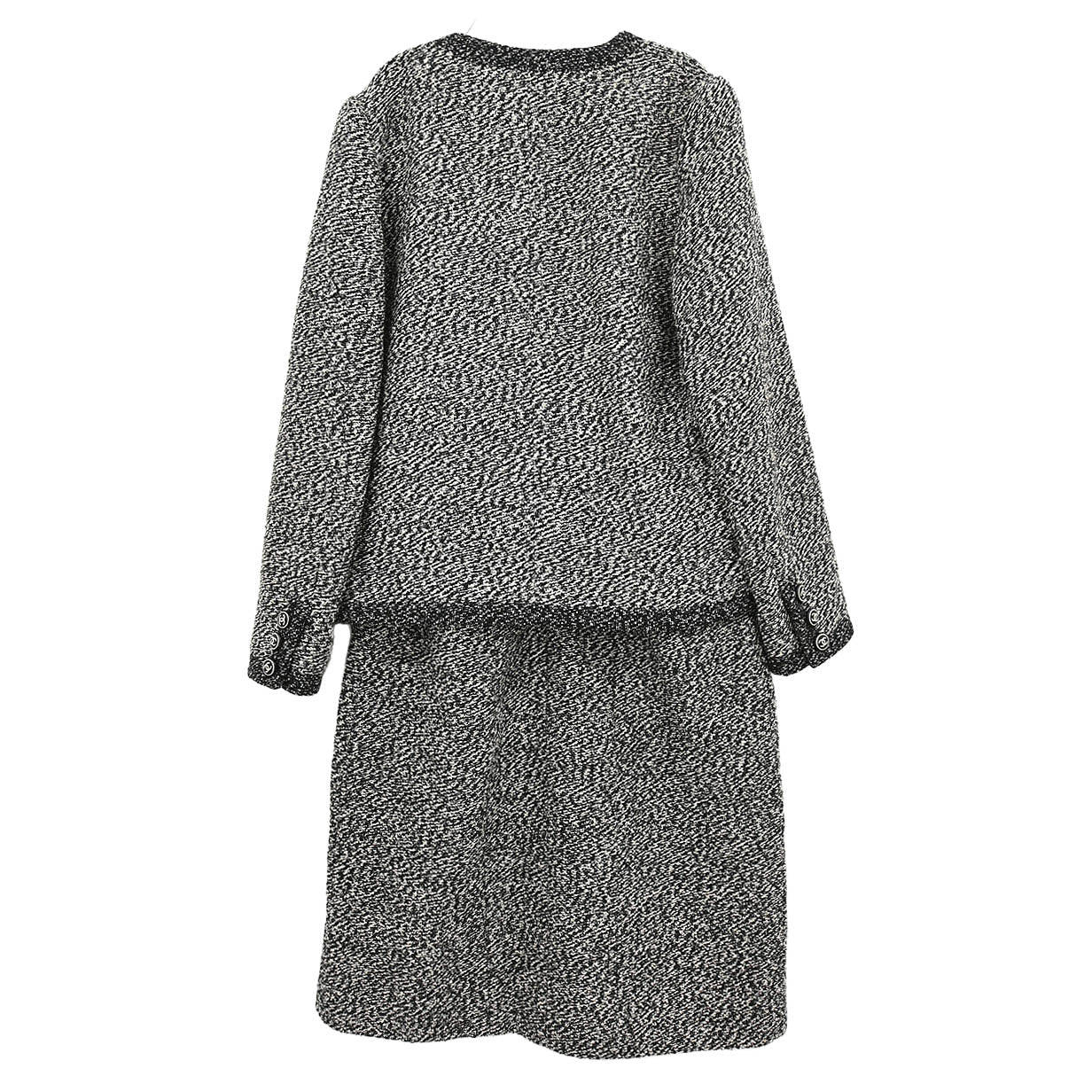 Chanel 1997 Tweed Setup Suit Jacket Skirt Black #38 - Image 2