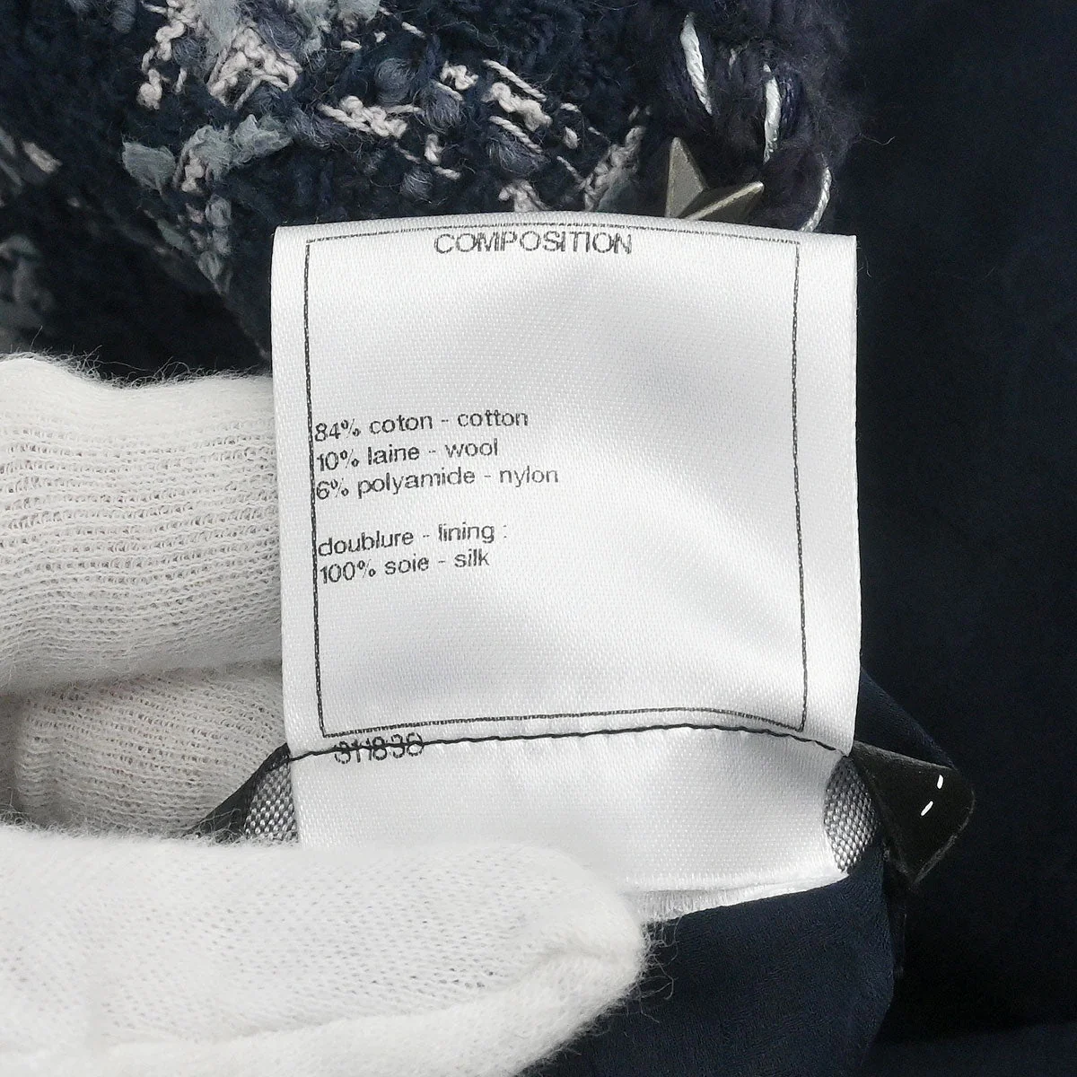 Chanel 2014-2015 Single Breasted Collarless Tweed Jacket Navy #34 - Image 12
