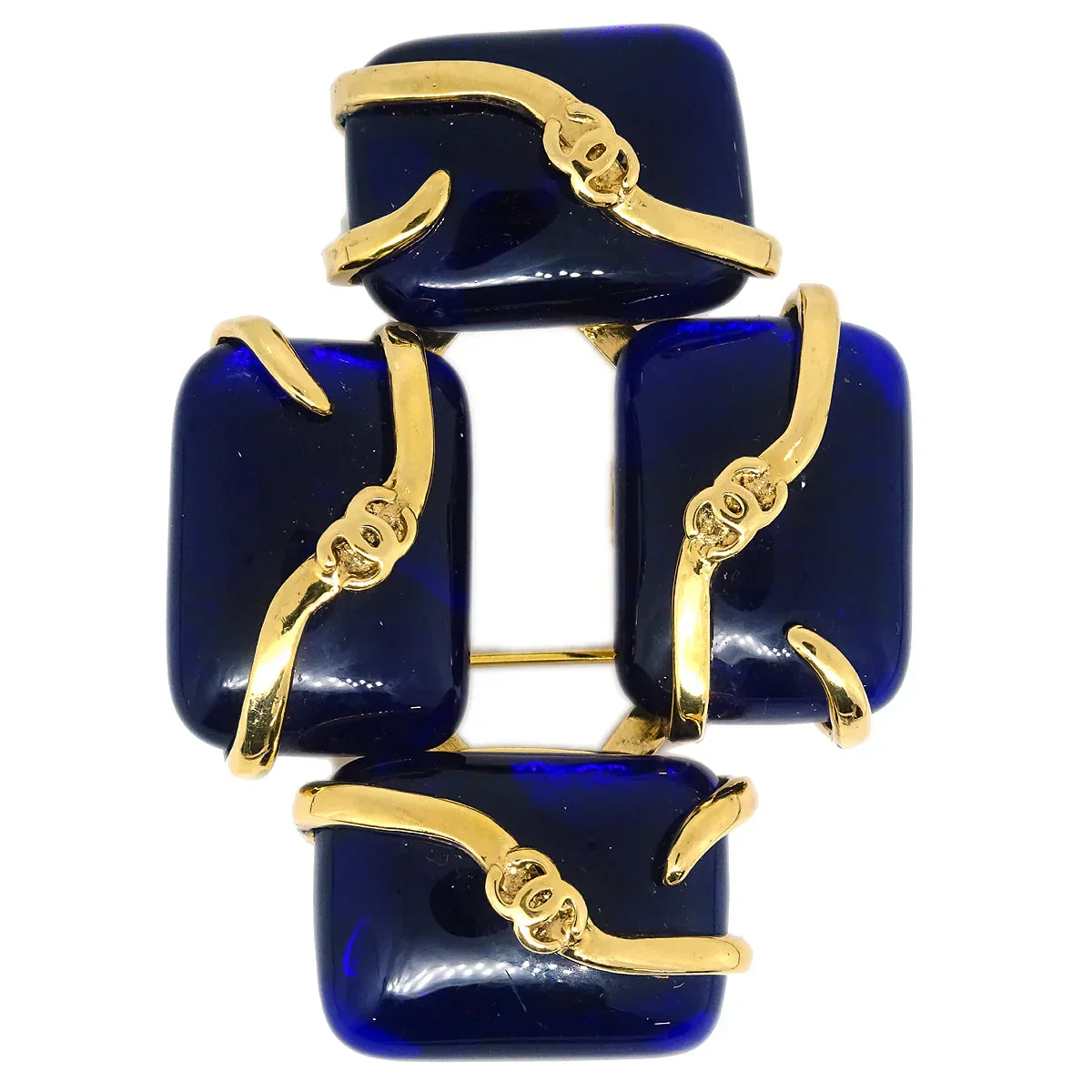 Chanel 1994 Gold & Blue Gripoix 'CC' Brooch