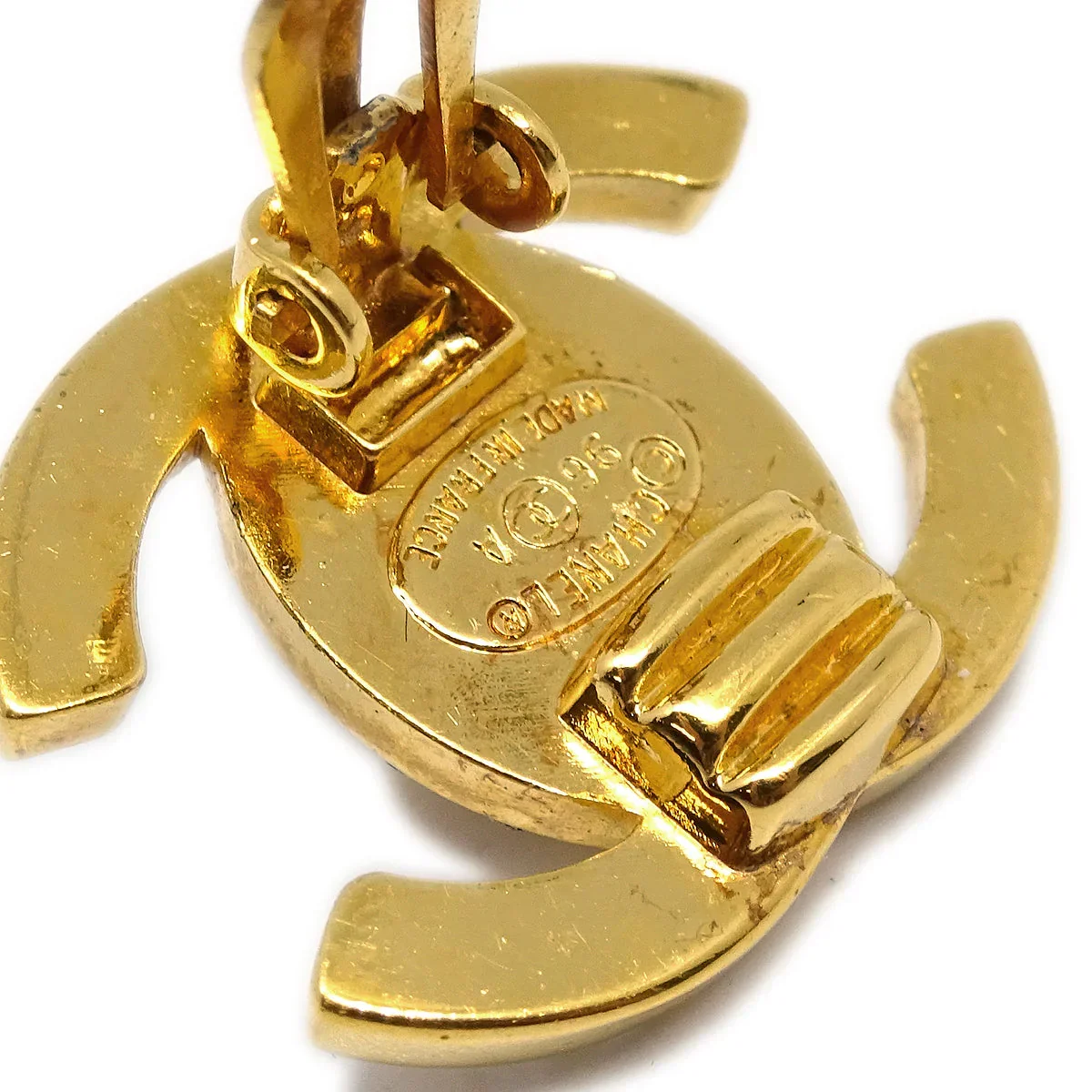 Chanel Rhinestone Turnlock Earrings Gold Small 96A - Image 4