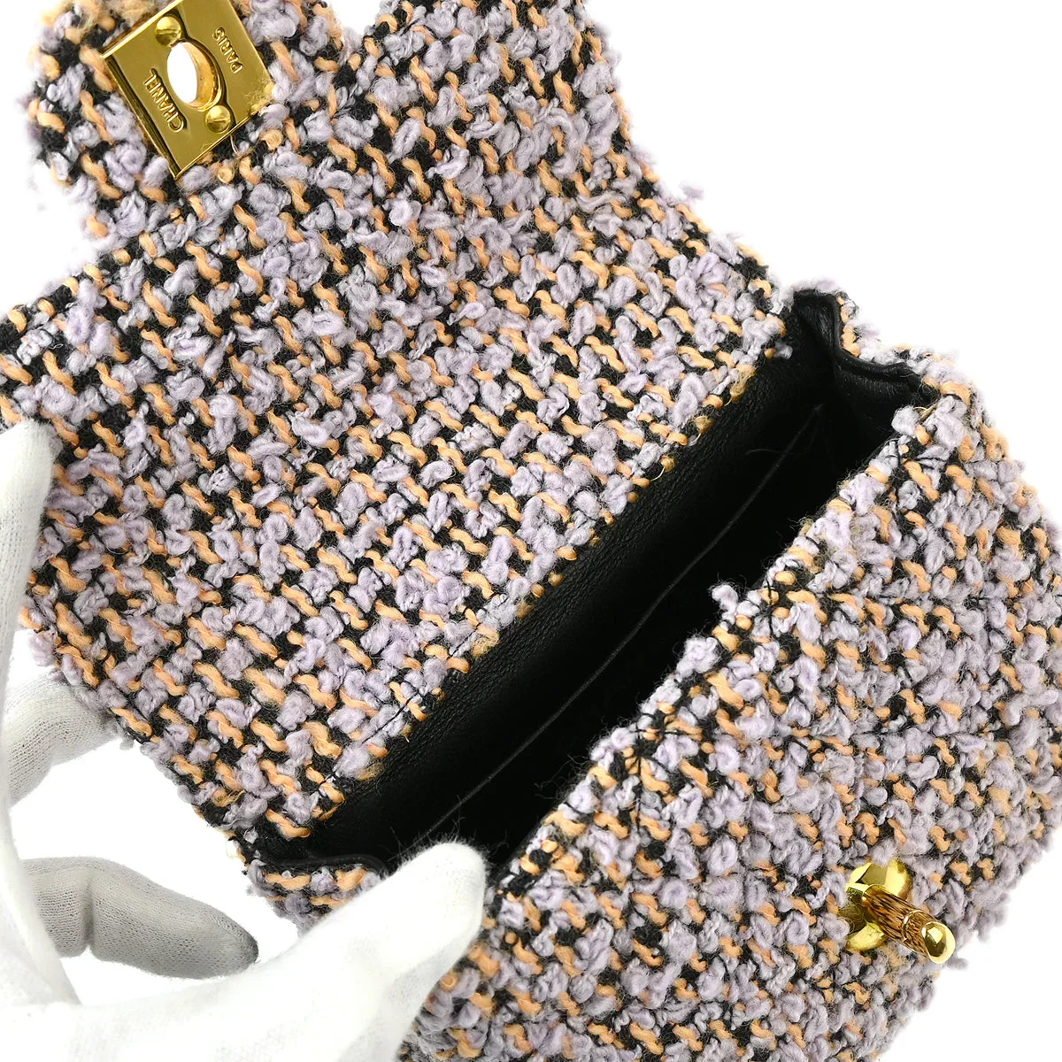 Chanel Purple Tweed Micro Classic Flap Handbag - Image 7