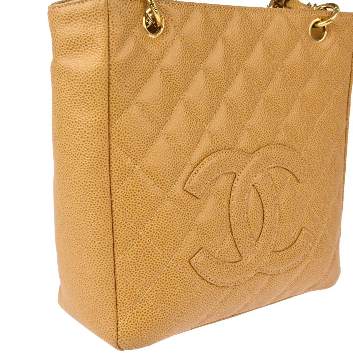 Chanel 2003-2004 Beige Caviar Petite Shopping Tote PST Chain Handbag - Image 3