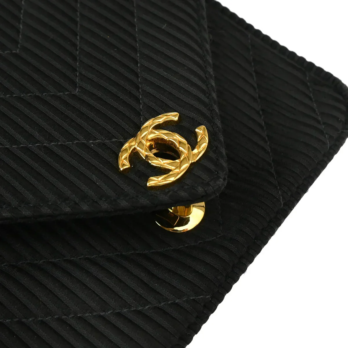 Chanel * 1991-1994 Black Satin Chevron Shoulder Bag - Image 6