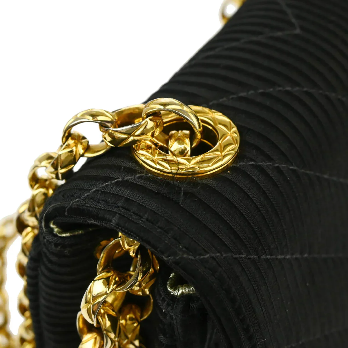 Chanel * 1991-1994 Black Satin Chevron Shoulder Bag - Image 7
