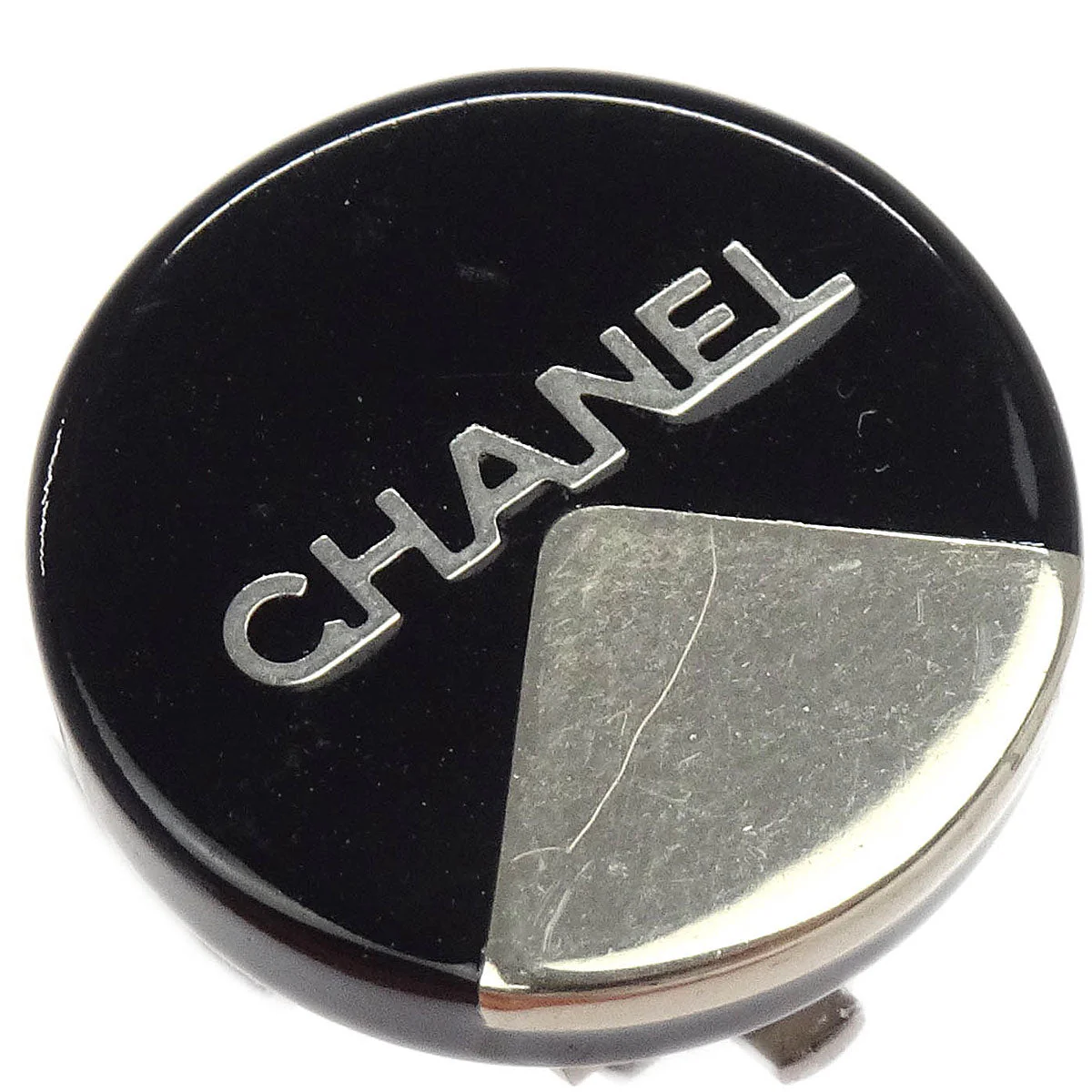 Chanel Button Earrings Clip-On Silver Black 00A - Image 2