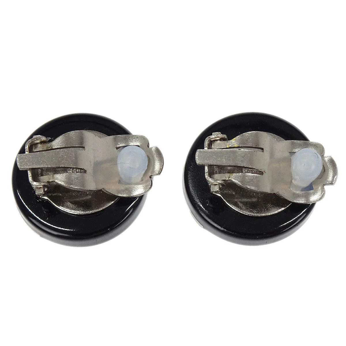 Chanel Button Earrings Clip-On Silver Black 00A - Image 3