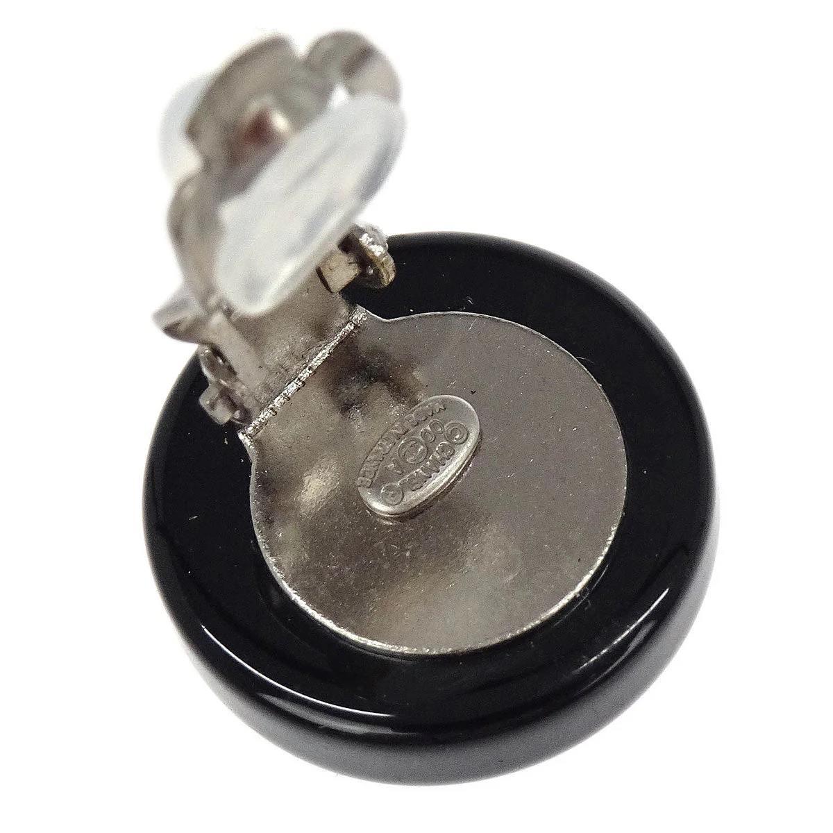 Chanel Button Earrings Clip-On Silver Black 00A - Image 4
