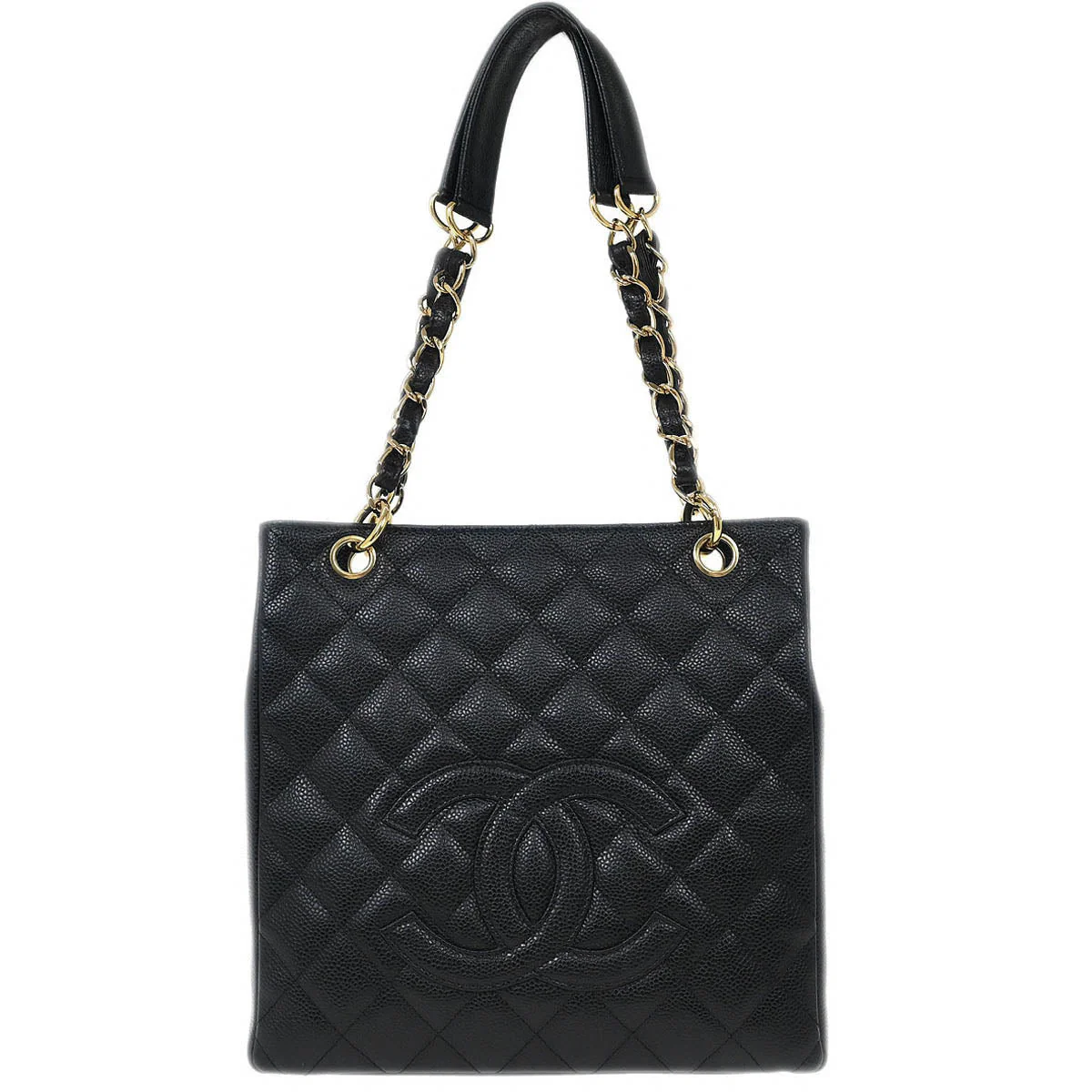 Chanel Black Caviar Petite Shopping Tote PST Chain Handbag