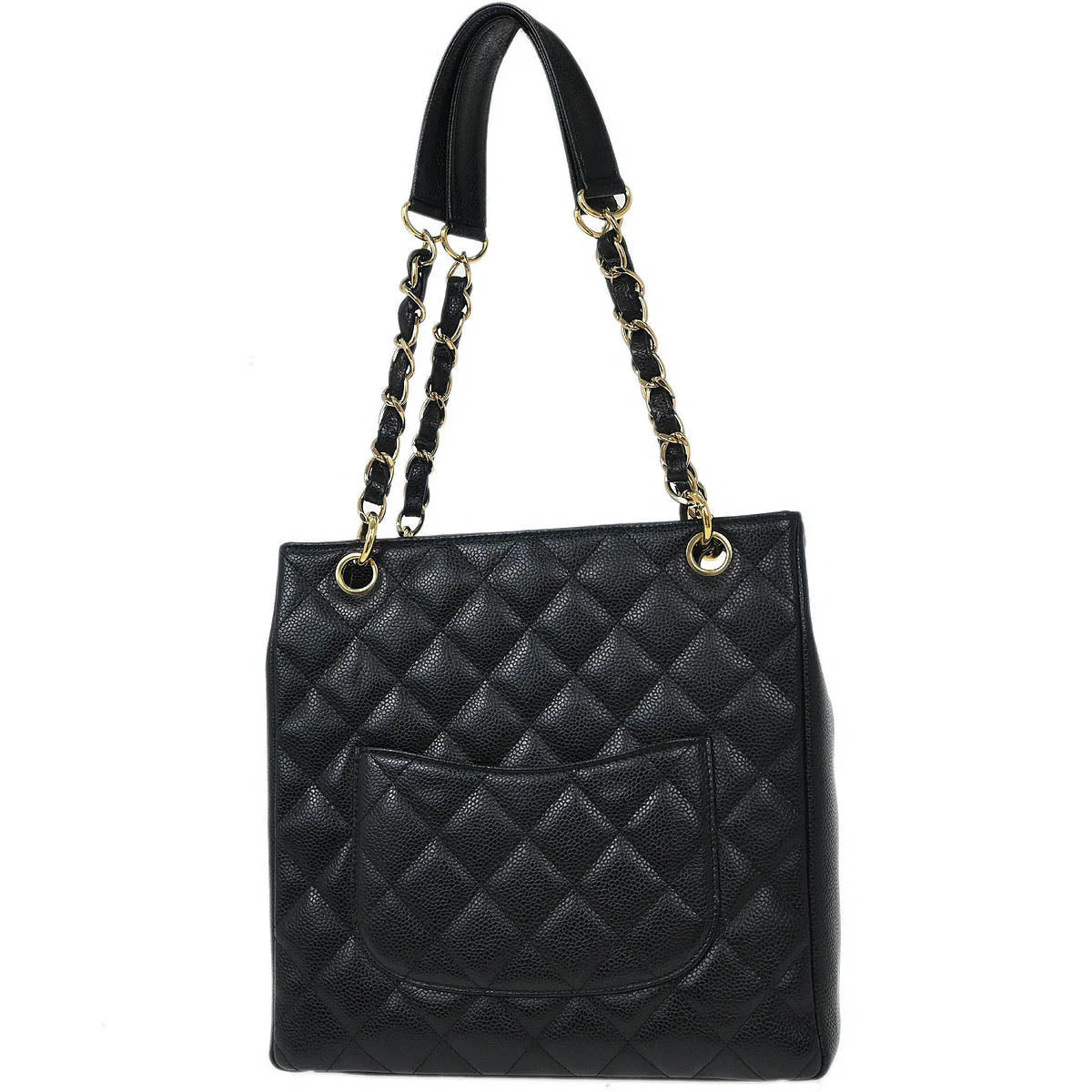Chanel Black Caviar Petite Shopping Tote PST Chain Handbag - Image 2