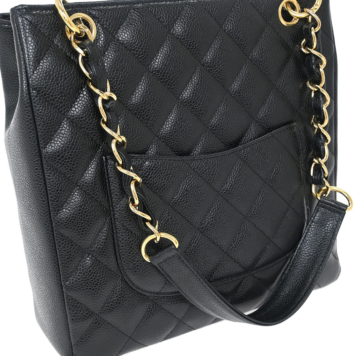 Chanel Black Caviar Petite Shopping Tote PST Chain Handbag - Image 7