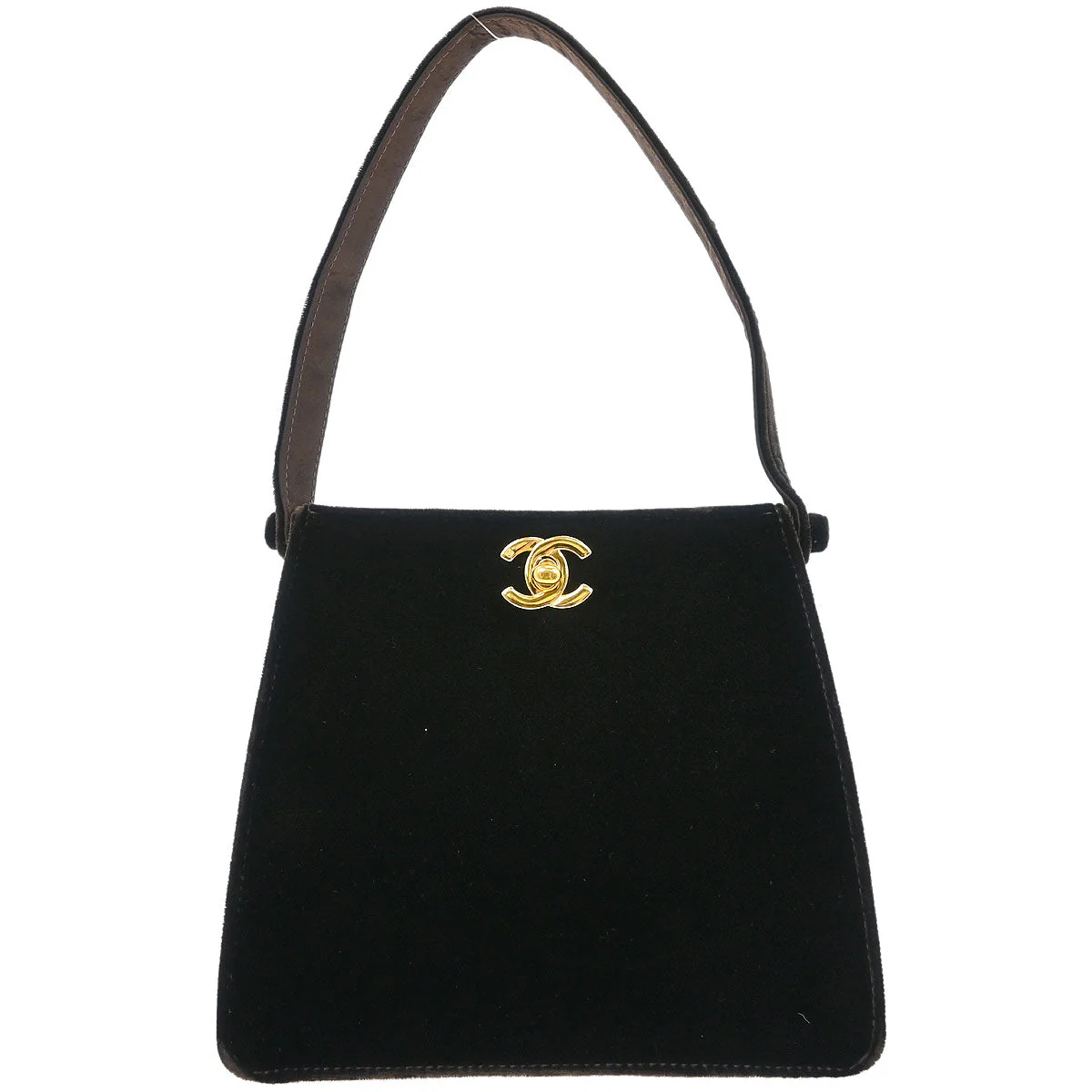 Chanel 1997-1999 Dark Brown Velvet Double Sided Turnlock Handbag