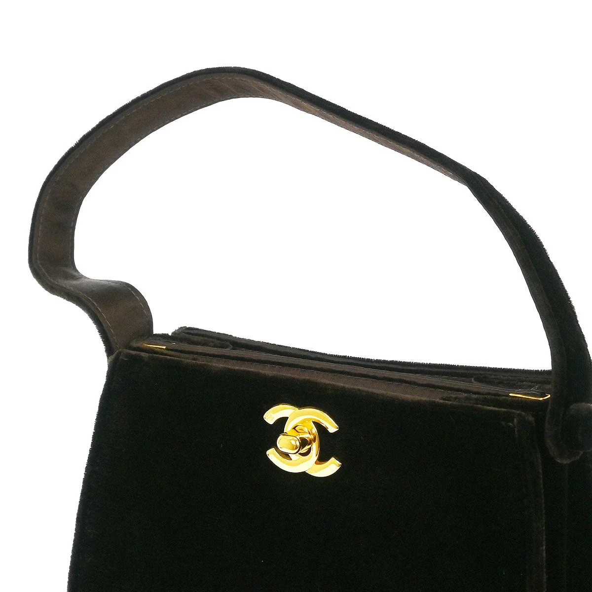 Chanel 1997-1999 Dark Brown Velvet Double Sided Turnlock Handbag - Image 6