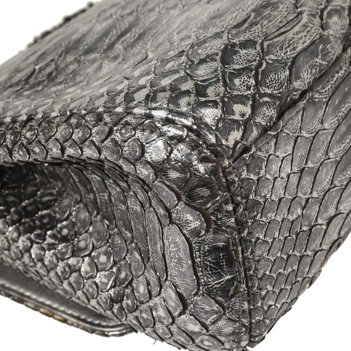 Chanel * 2006-2008 Silver Python Medium Single Flap Shoulder Bag - Image 4