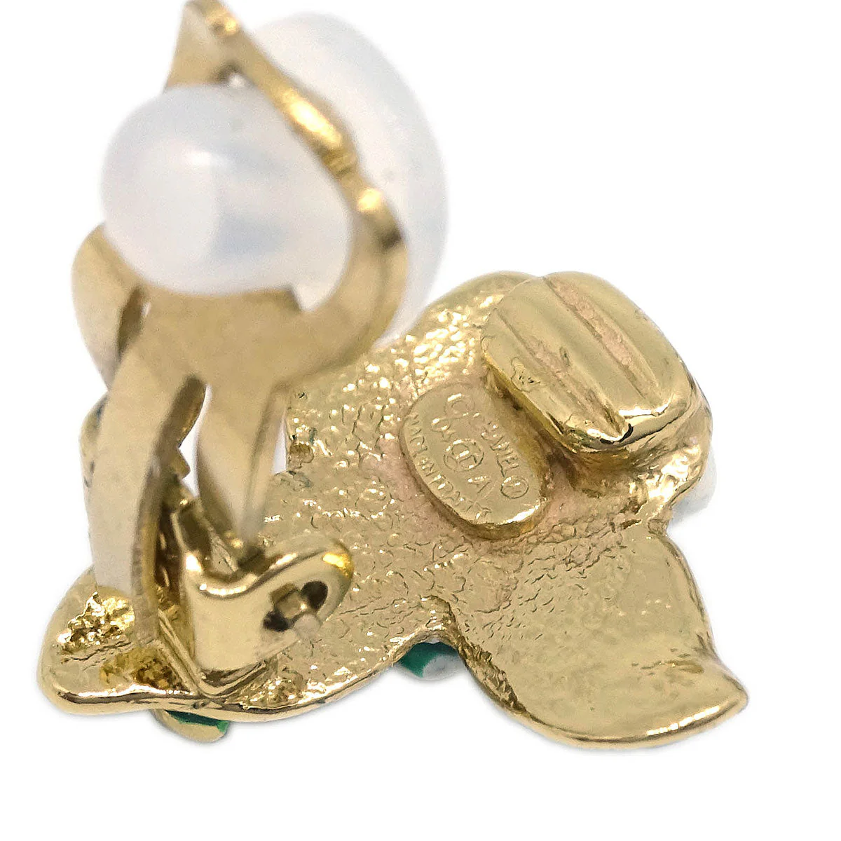 Chanel Gold White Camellia Earrings Clip-On 04A - Image 4