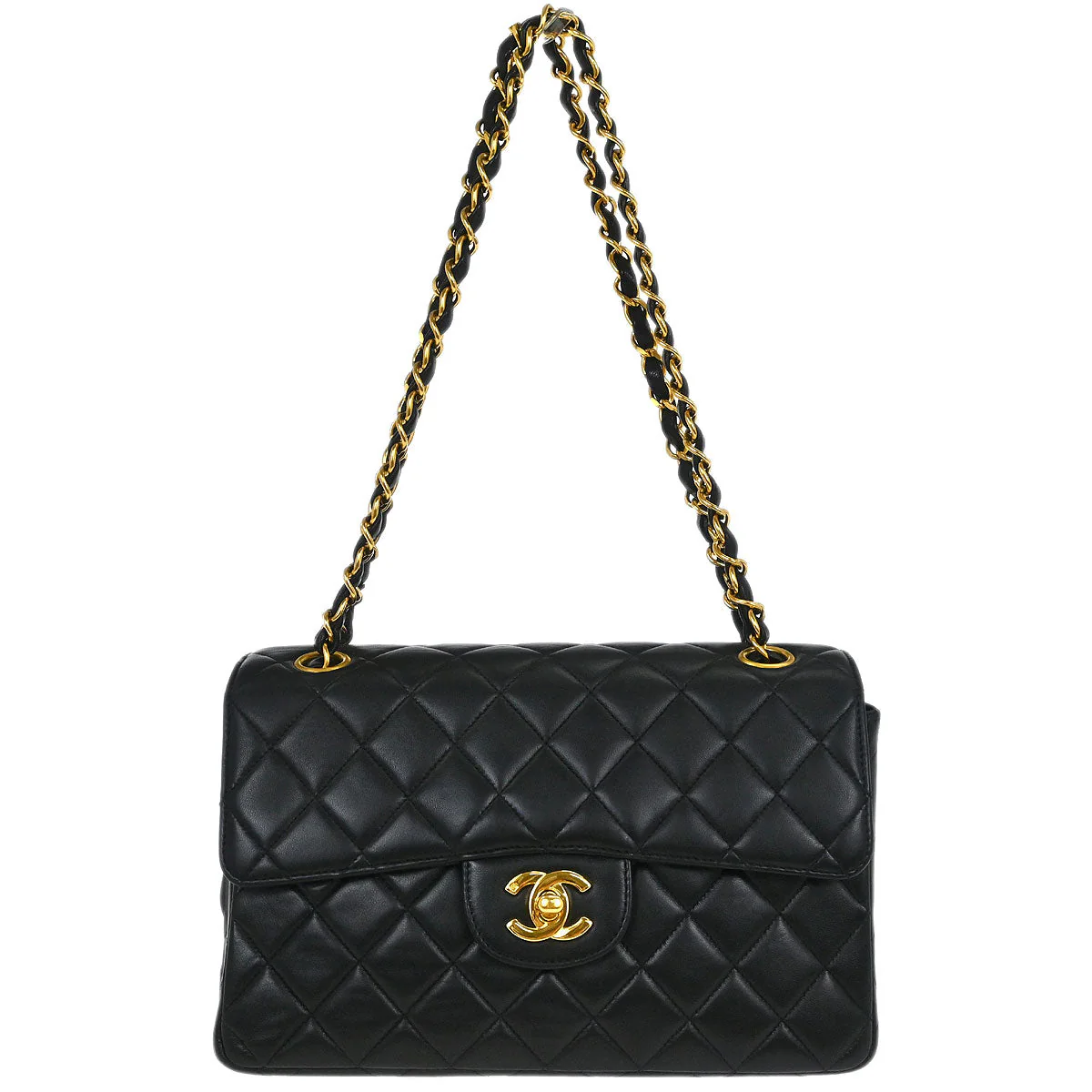 Chanel 1996-1997 Black Lambskin Double Sided Flap Shoulder Bag