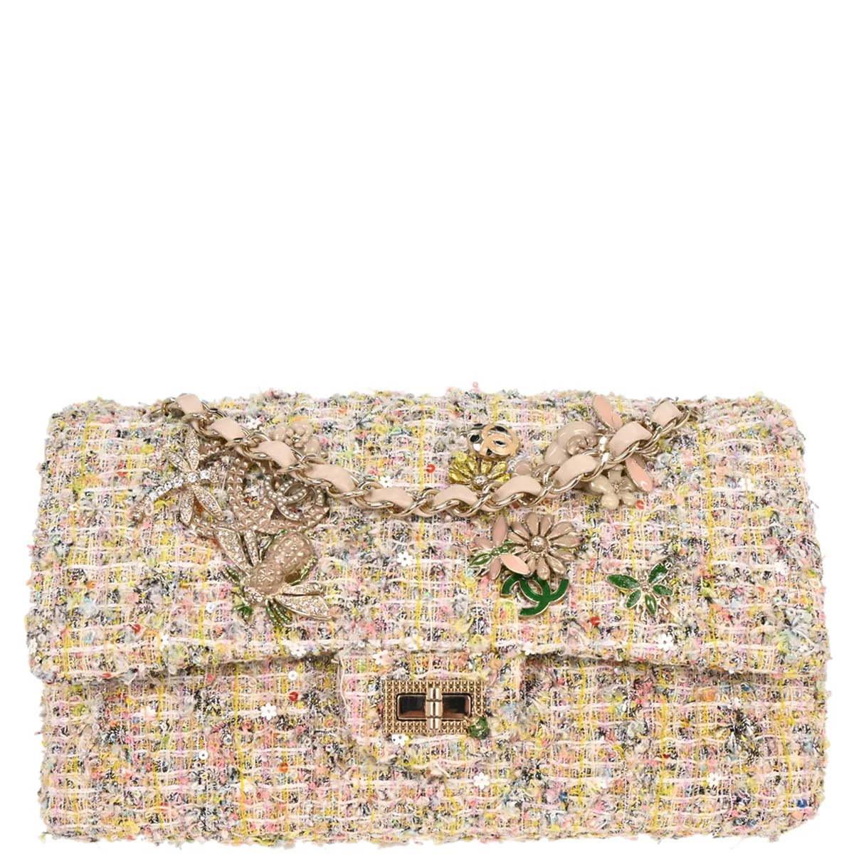 Chanel 2010-2011 Light Pink Tweed 2.55 Medium Classic Double Flap Shoulder Bag