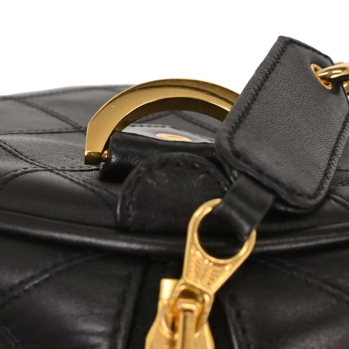 Chanel 1994-1996 Black Lambskin Bicolore 2way Shoulder Duffle Bag - Image 7