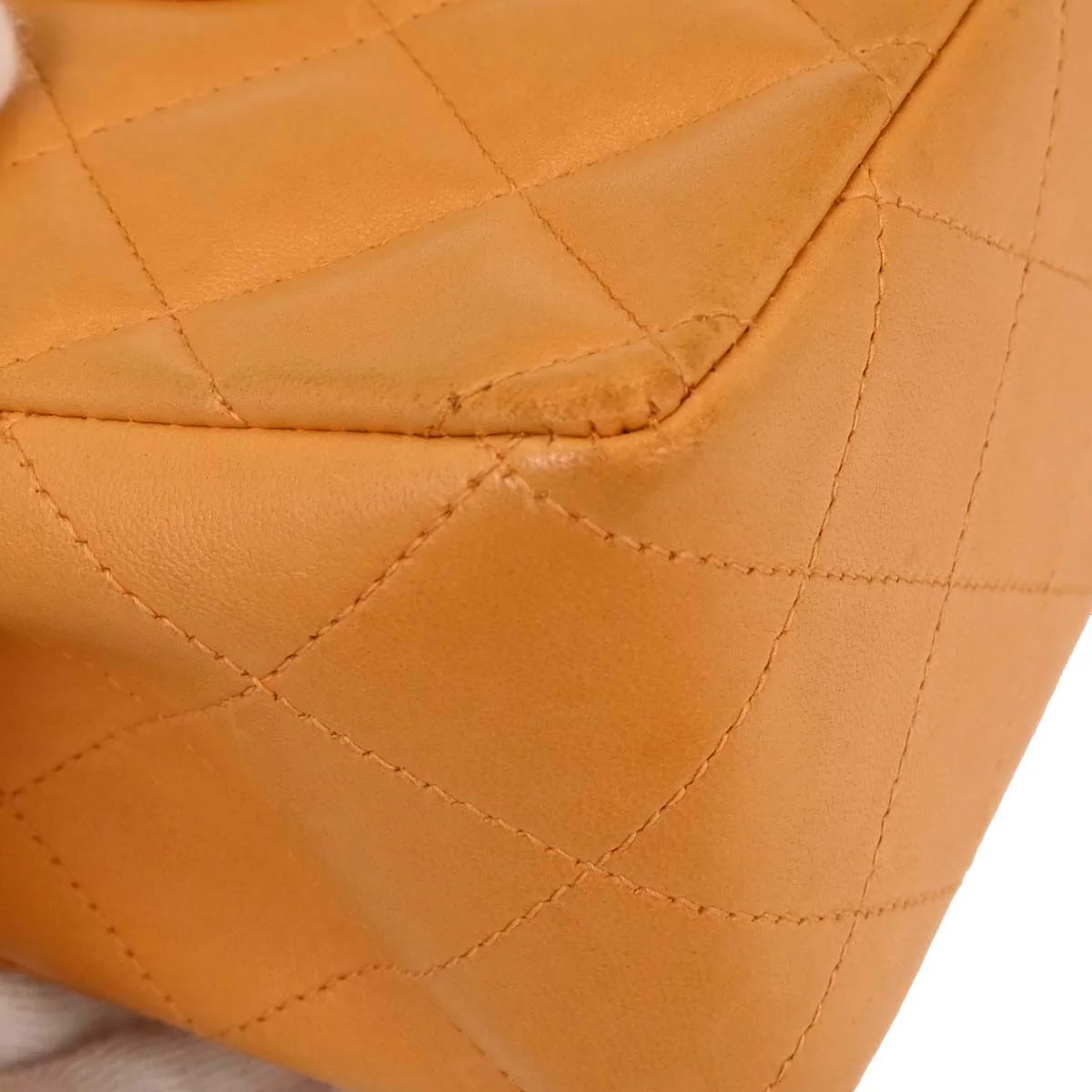 Chanel 1997-1999 Orange Lambskin Medium Classic Double Flap Shoulder Bag - Image 4