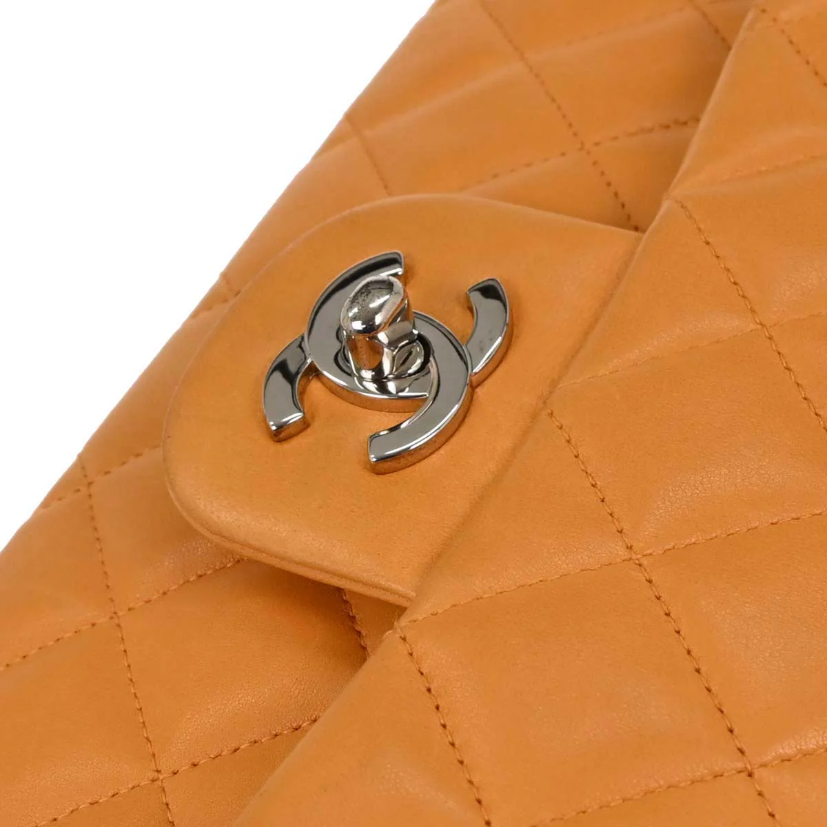 Chanel 1997-1999 Orange Lambskin Medium Classic Double Flap Shoulder Bag - Image 5