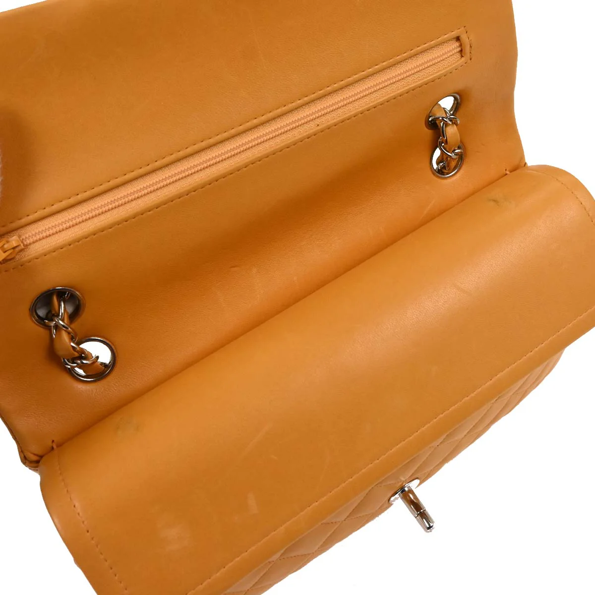 Chanel 1997-1999 Orange Lambskin Medium Classic Double Flap Shoulder Bag - Image 6