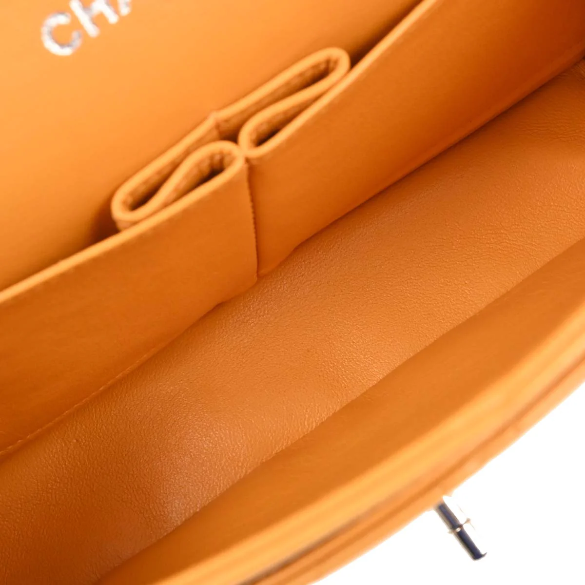Chanel 1997-1999 Orange Lambskin Medium Classic Double Flap Shoulder Bag - Image 8