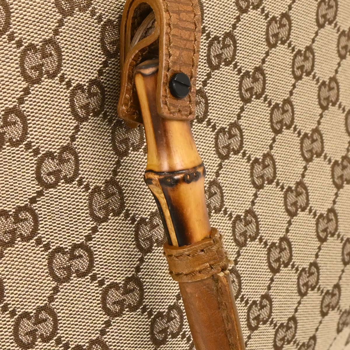 Gucci Brown Beige Bamboo GG Tote Bag - Image 4