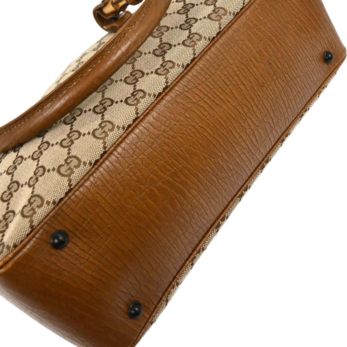 Gucci Brown Beige Bamboo GG Tote Bag - Image 7