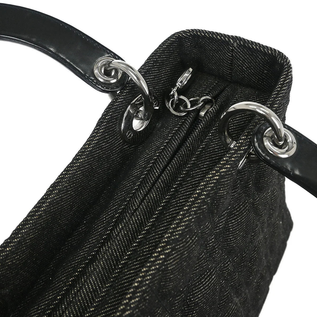 Christian Dior Black Denim Medium Lady Dior Cannage Handbag - Image 7