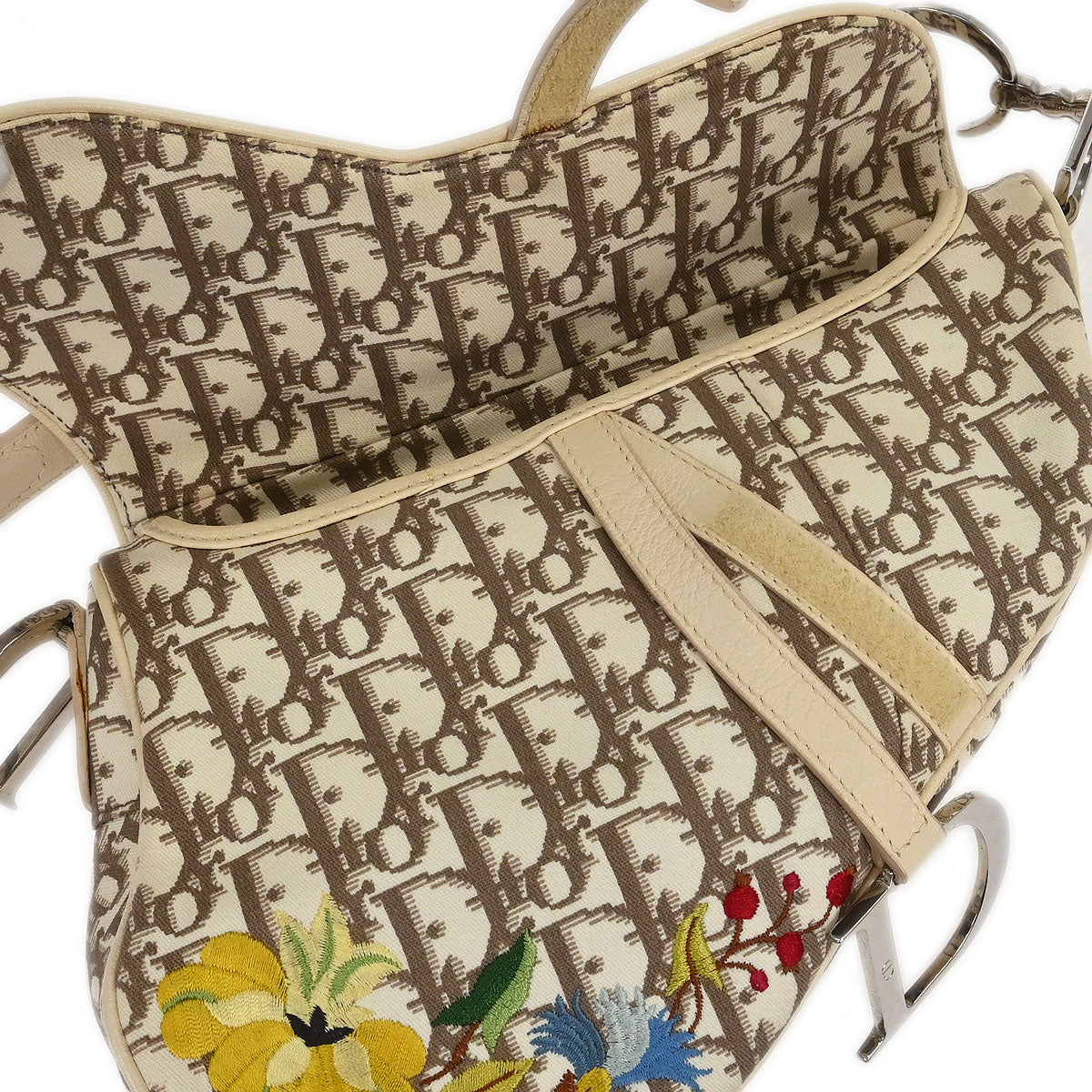 Christian Dior Ivory Embroidered Trotter Saddle Handbag - Image 8