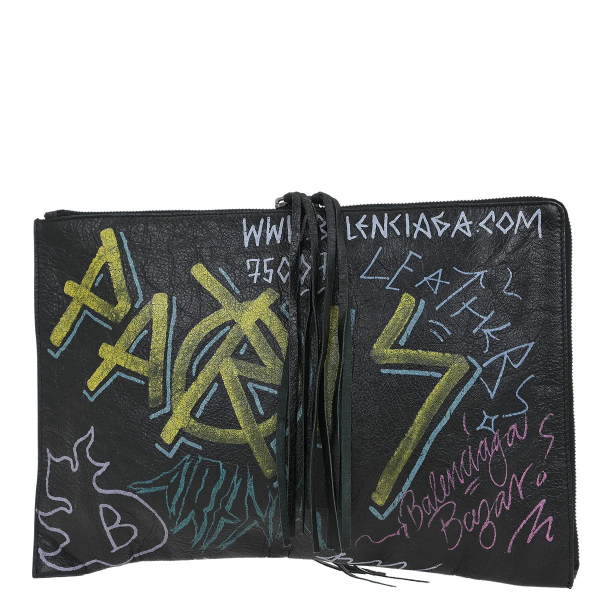 Balenciaga Black Lambskin Graffiti Print Clutch Bag - Image 2
