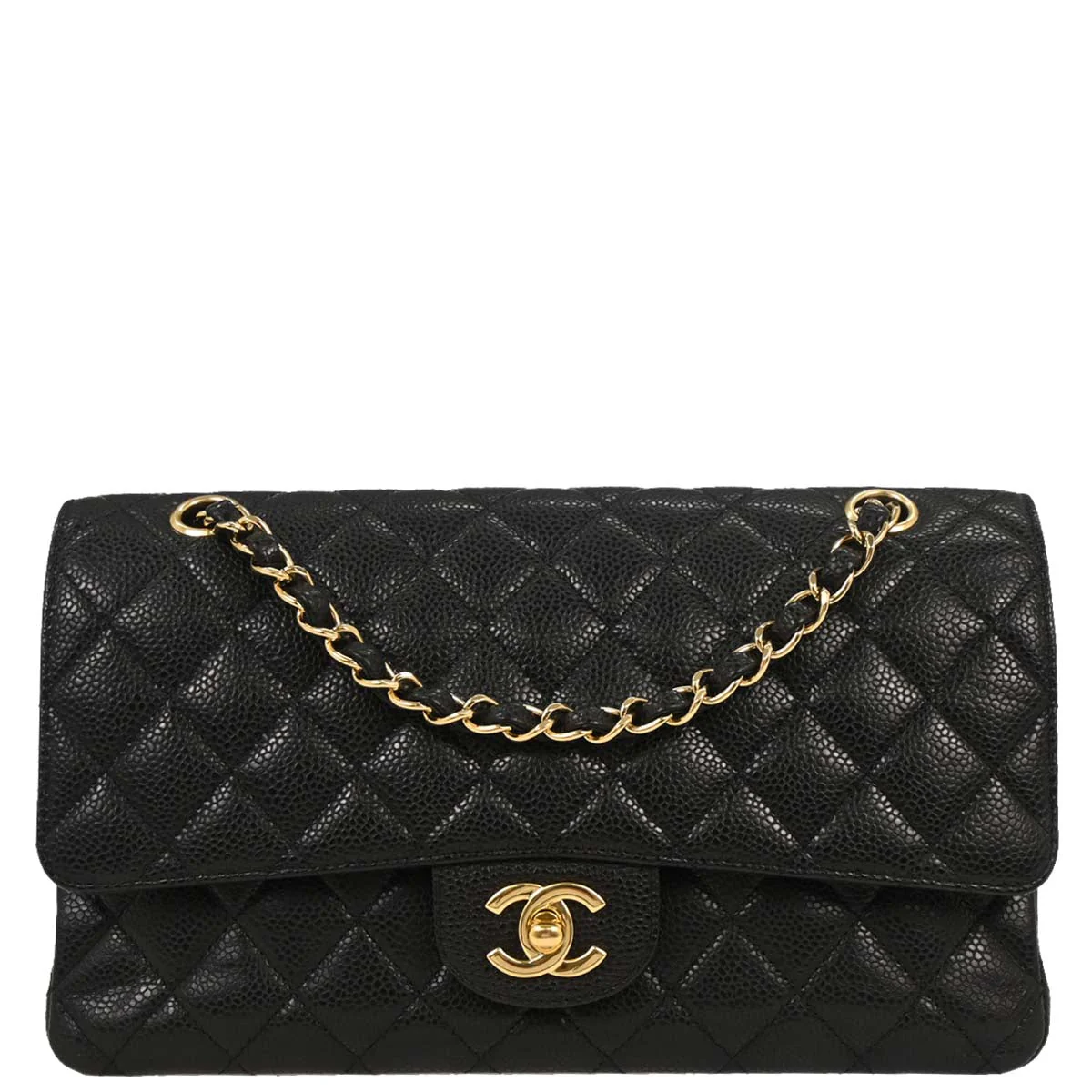 Chanel 2009-2010 Black Caviar Medium Classic Double Flap Shoulder Bag