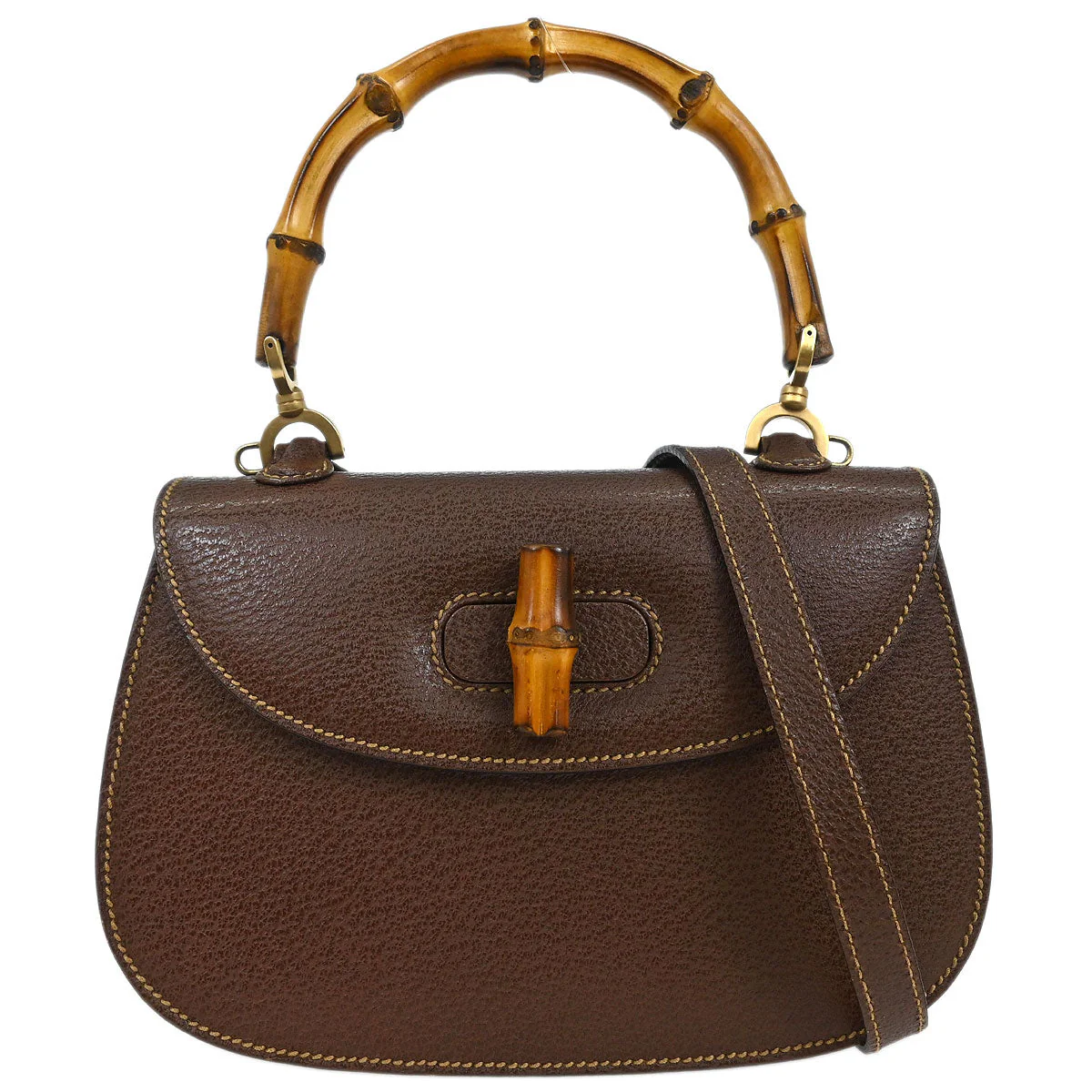 Gucci Brown Pigskin Bamboo 2way Shoulder Handbag