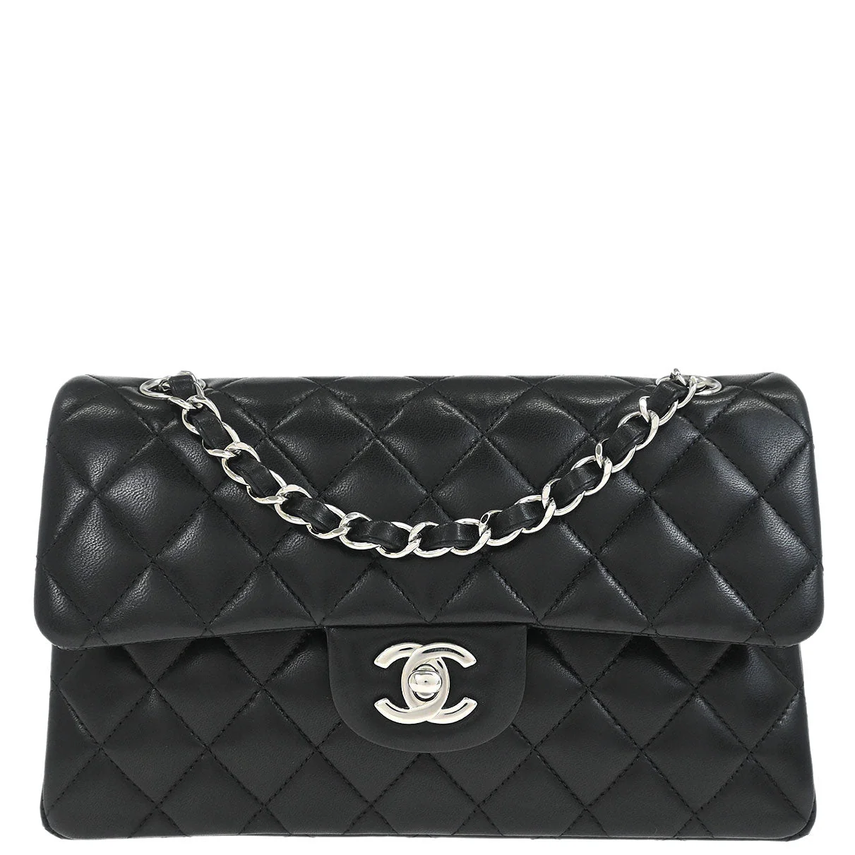 Chanel 2012 Black Lambskin Small Classic Double Flap Shoulder Bag