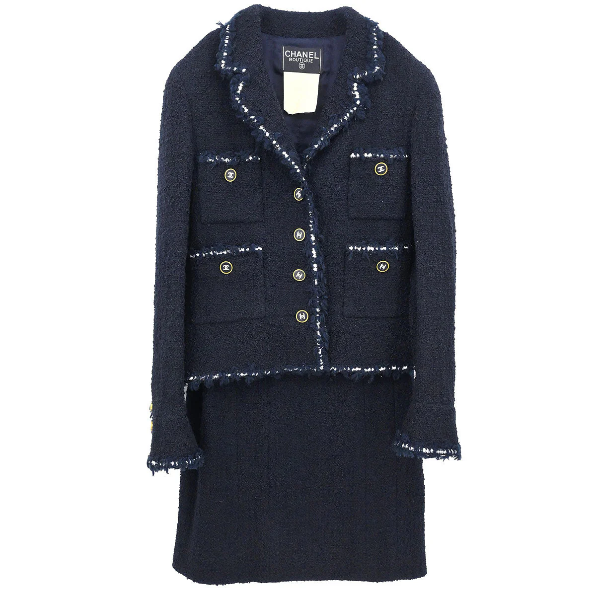 Chanel 1994 Setup Suit Jacket Skirt Dark Navy #40