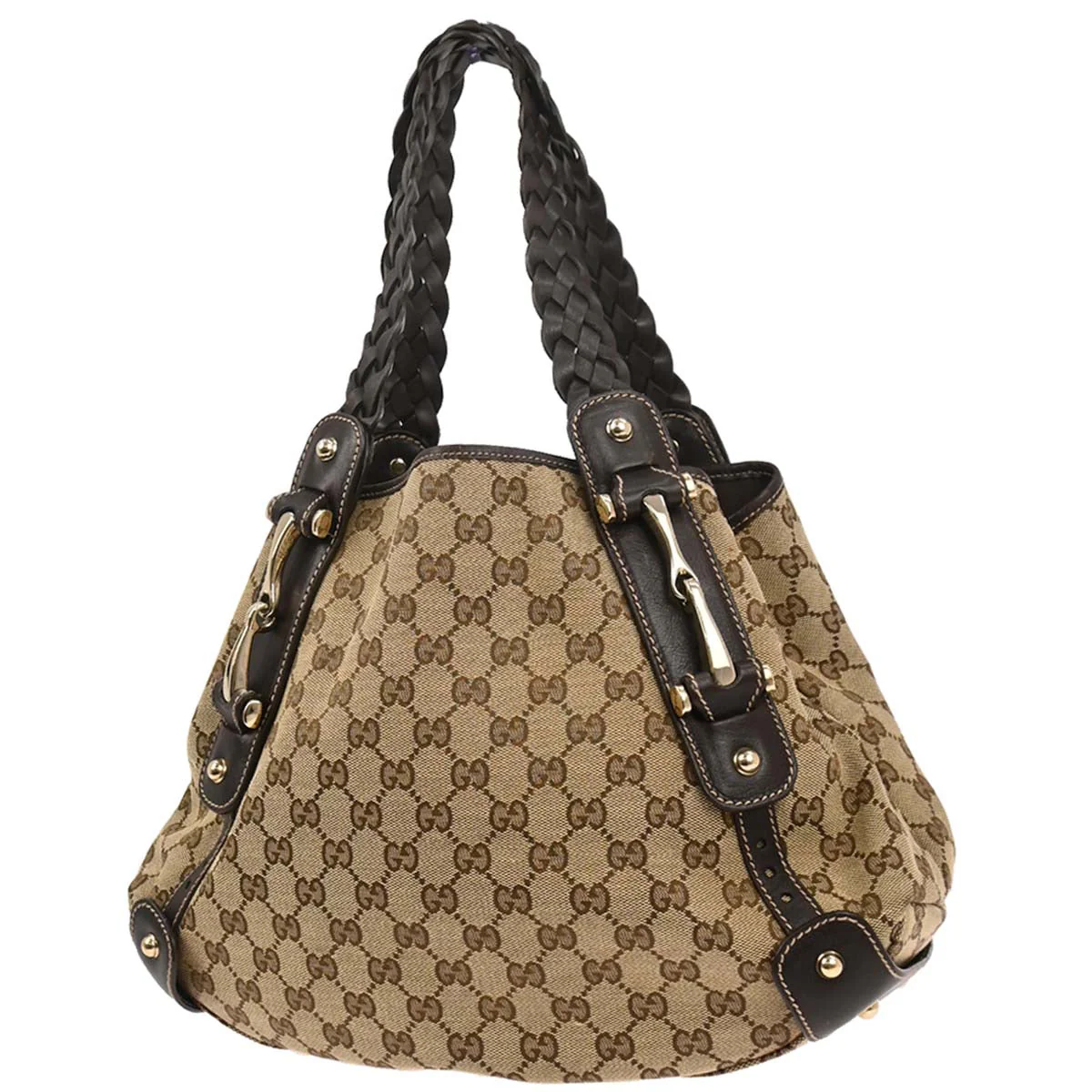Gucci Beige Canvas GG Horsebit Handbag - Image 2