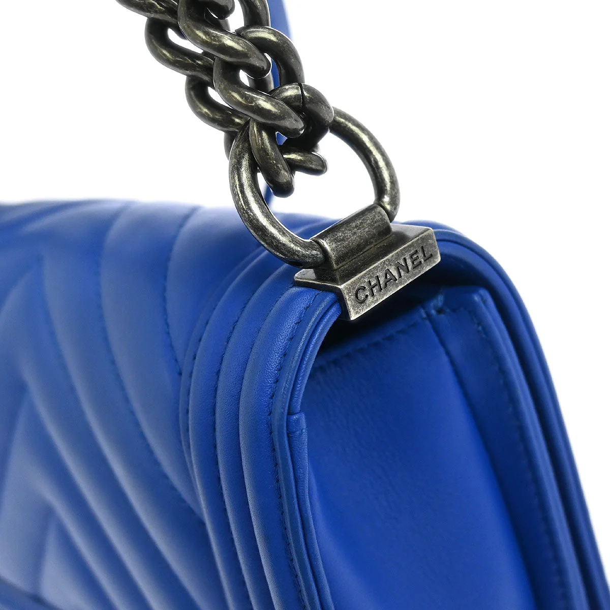 Boy Chanel 2016-2017 Blue Lambskin Chevron Small Chain Shoulder Bag - Image 5