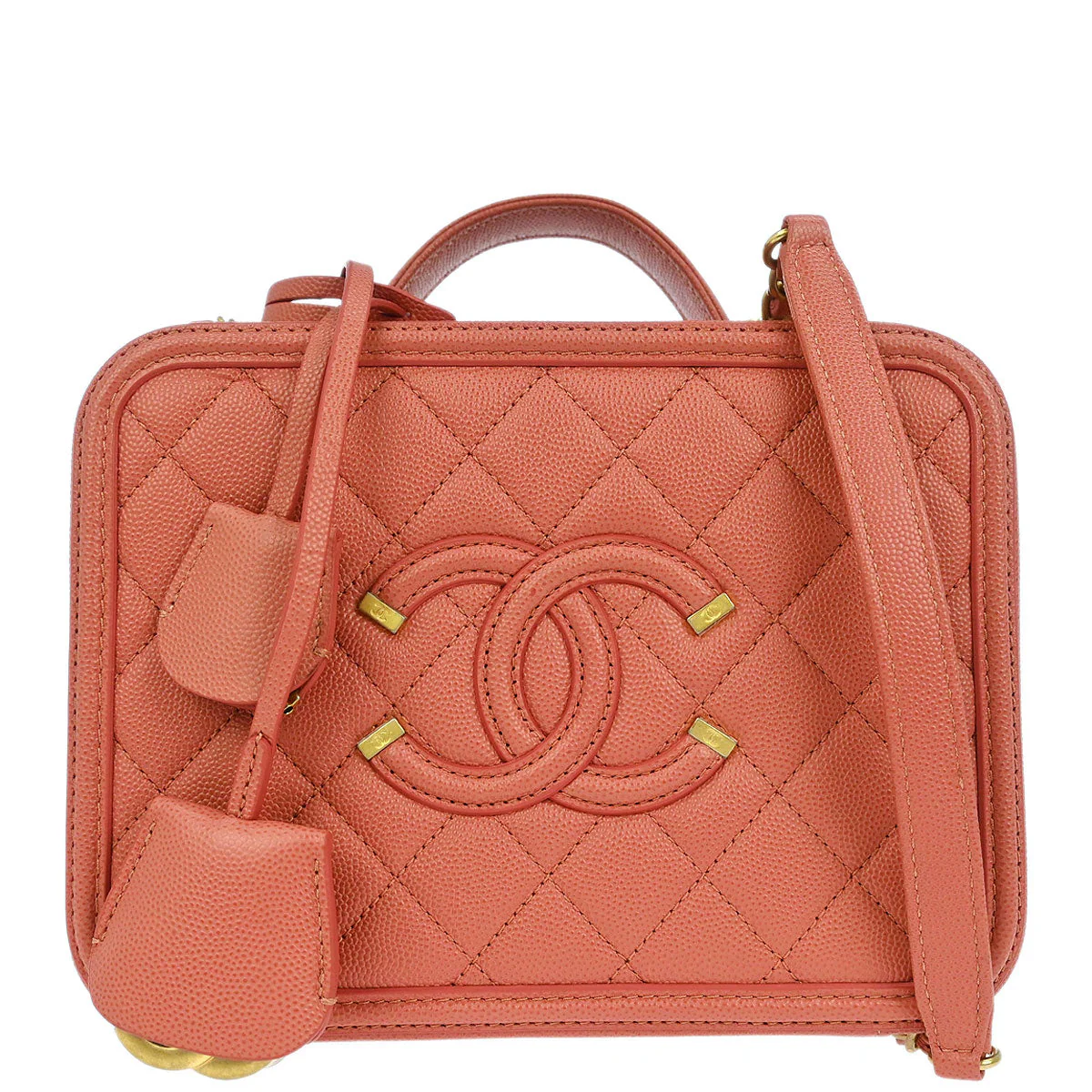 Chanel 2019 Pink Caviar CC Filigree 2way Shoulder Vanity Handbag