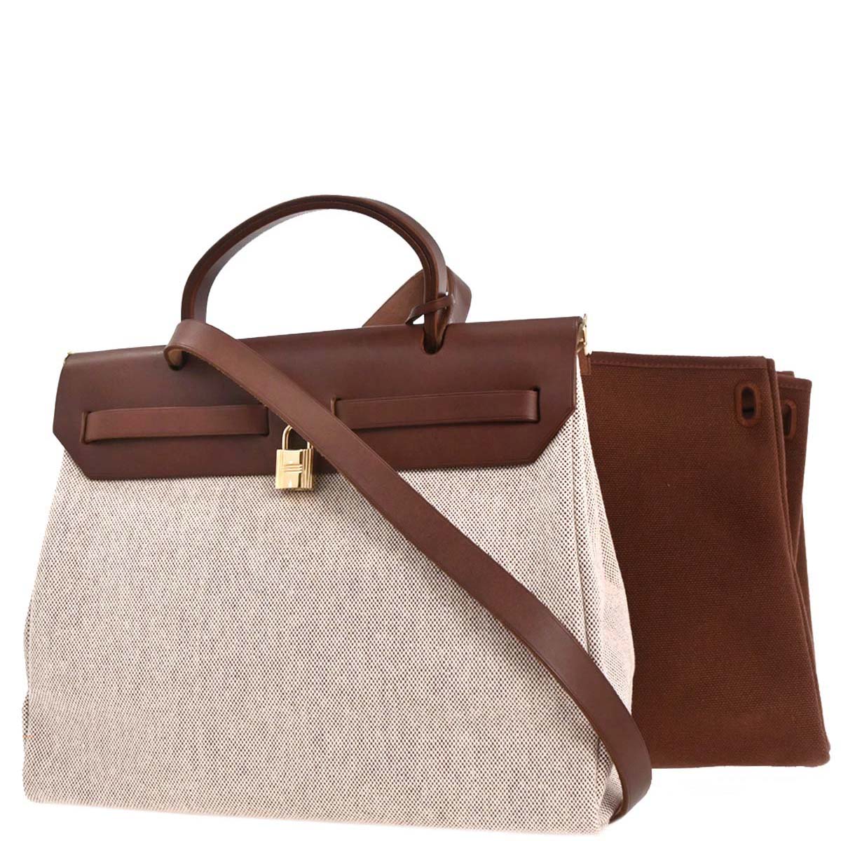 Hermes Beige Brown Toile H Officier Herbag PM 2 in 1 Handbag - Image 2
