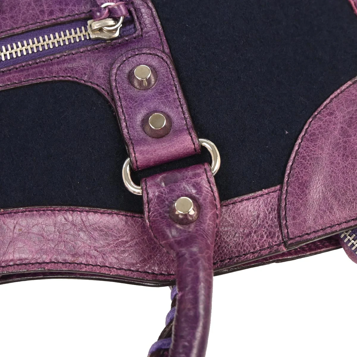 Balenciaga Navy Wool City Medium Handbag - Image 5
