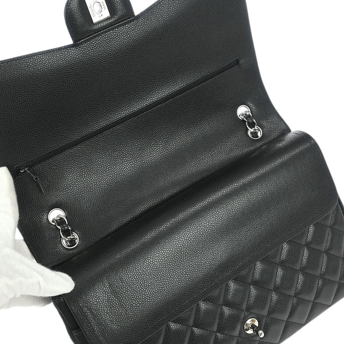 Chanel 2014 Black Caviar Classic Double Flap Shoulder Bag - Image 6
