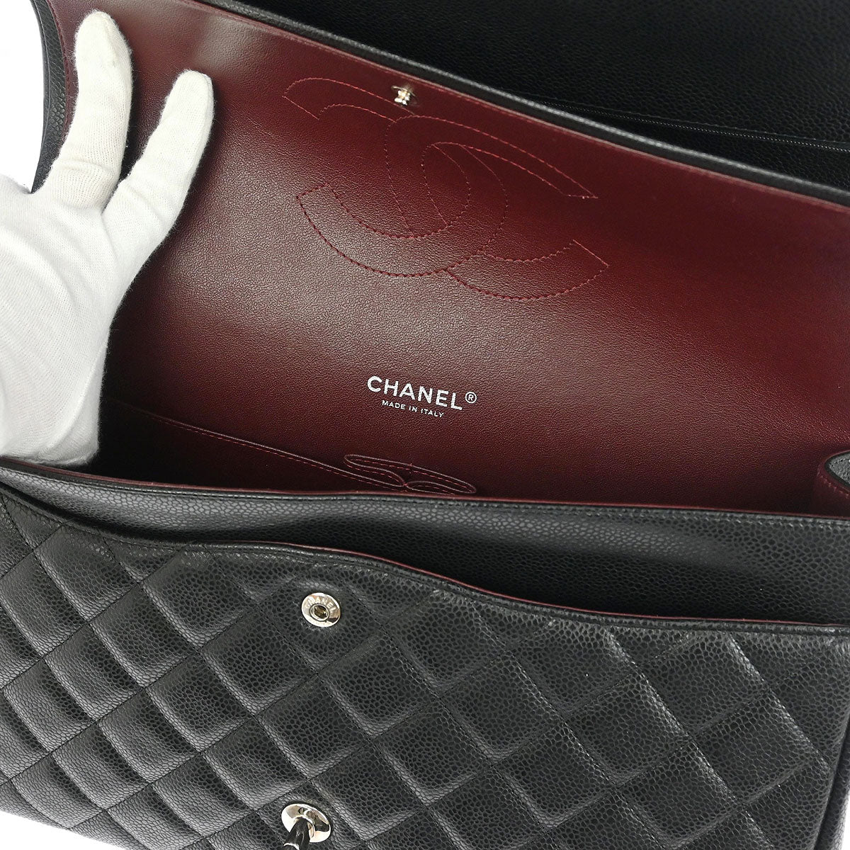 Chanel 2014 Black Caviar Classic Double Flap Shoulder Bag - Image 8