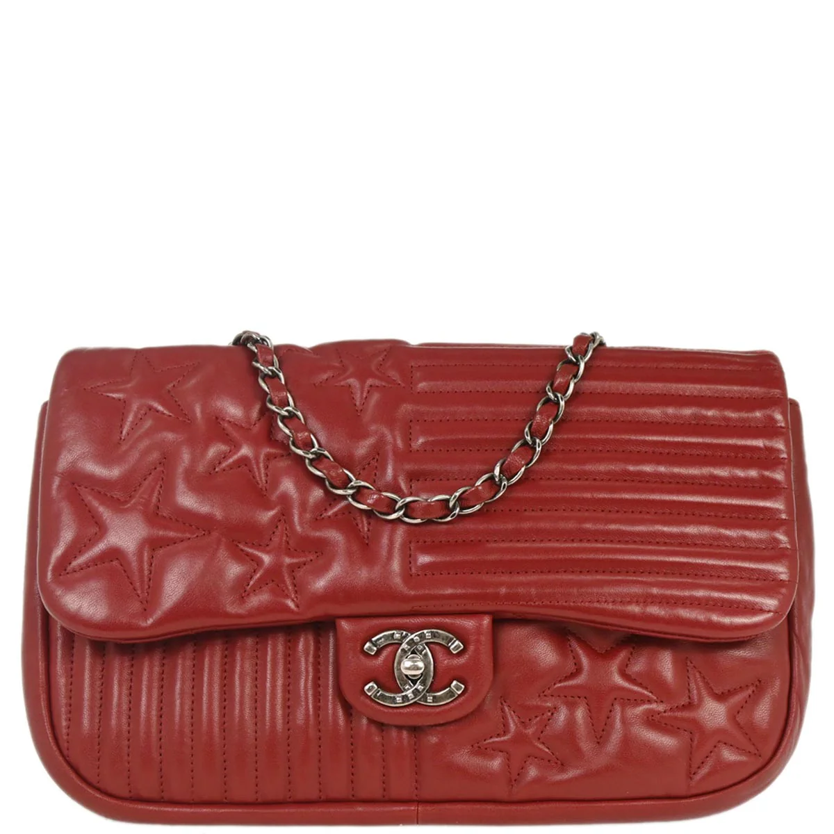 Chanel 2014-2015 Red Lambskin Paris Dallas Stars and Stripes Flap Bag Shoulder Bag