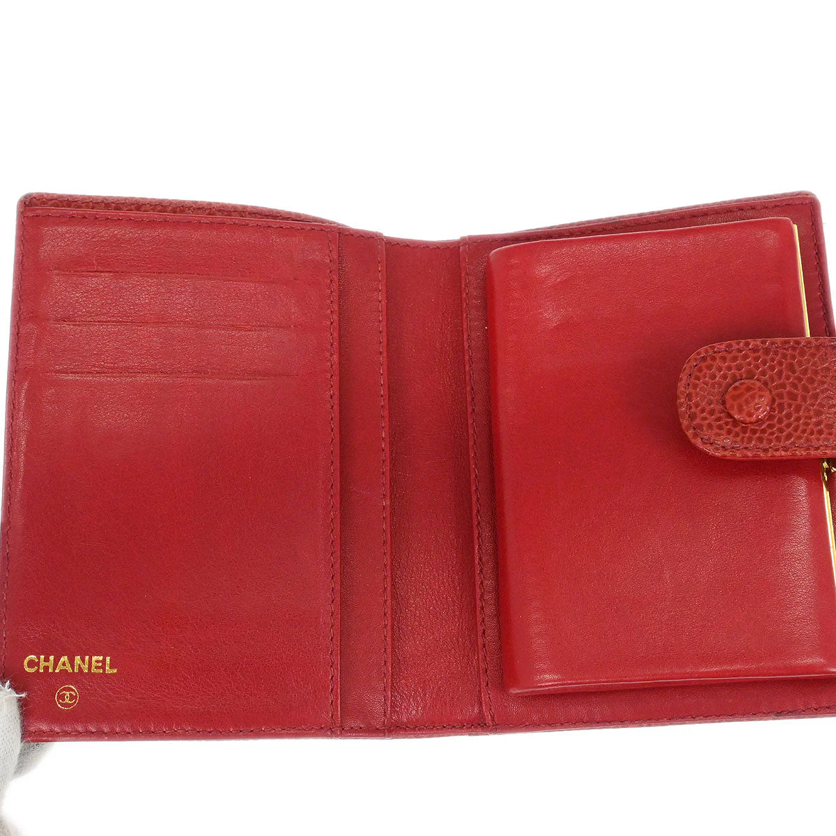 Chanel Bifold Wallet Purse Red Caviar Skin - Image 3