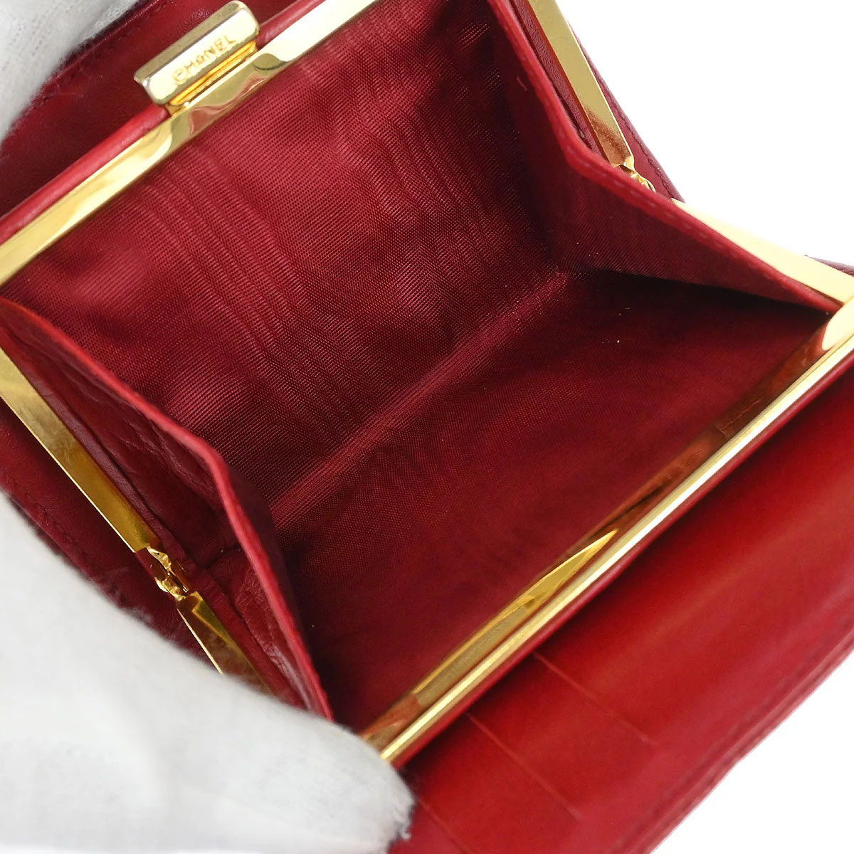 Chanel Bifold Wallet Purse Red Caviar Skin - Image 4