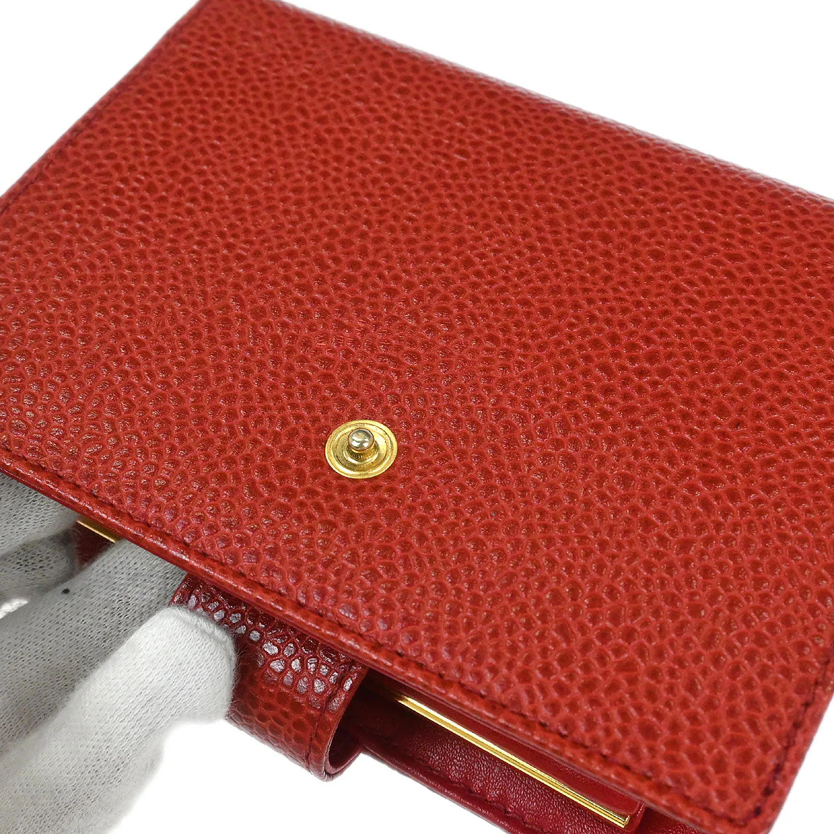 Chanel Bifold Wallet Purse Red Caviar Skin - Image 7