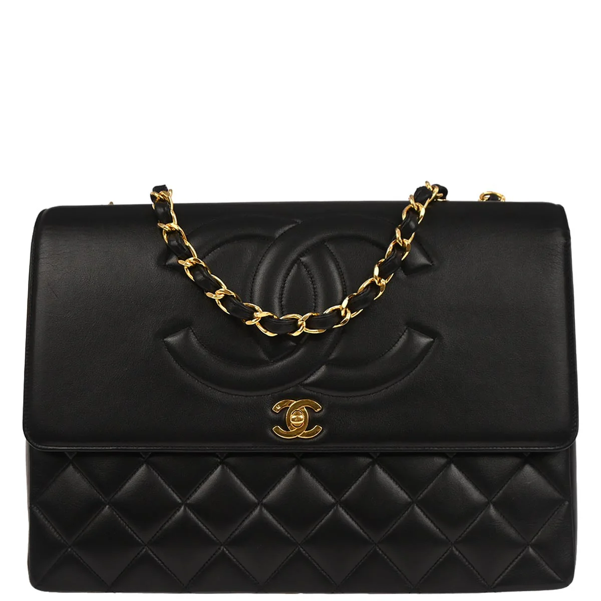 Chanel 1991-1994 Black Lambskin Maxi Classic Flap Shoulder Bag