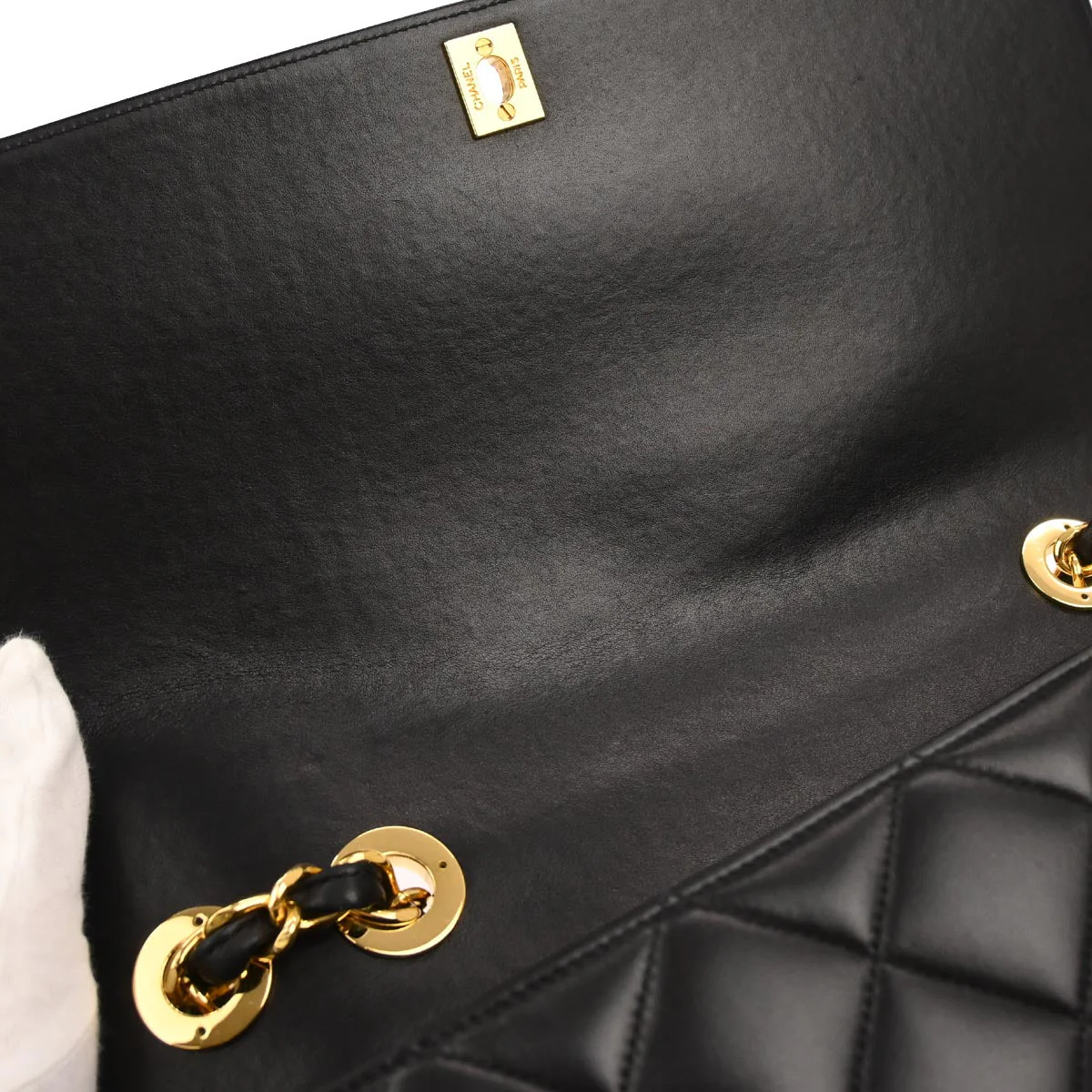 Chanel 1991-1994 Black Lambskin Maxi Classic Flap Shoulder Bag - Image 5
