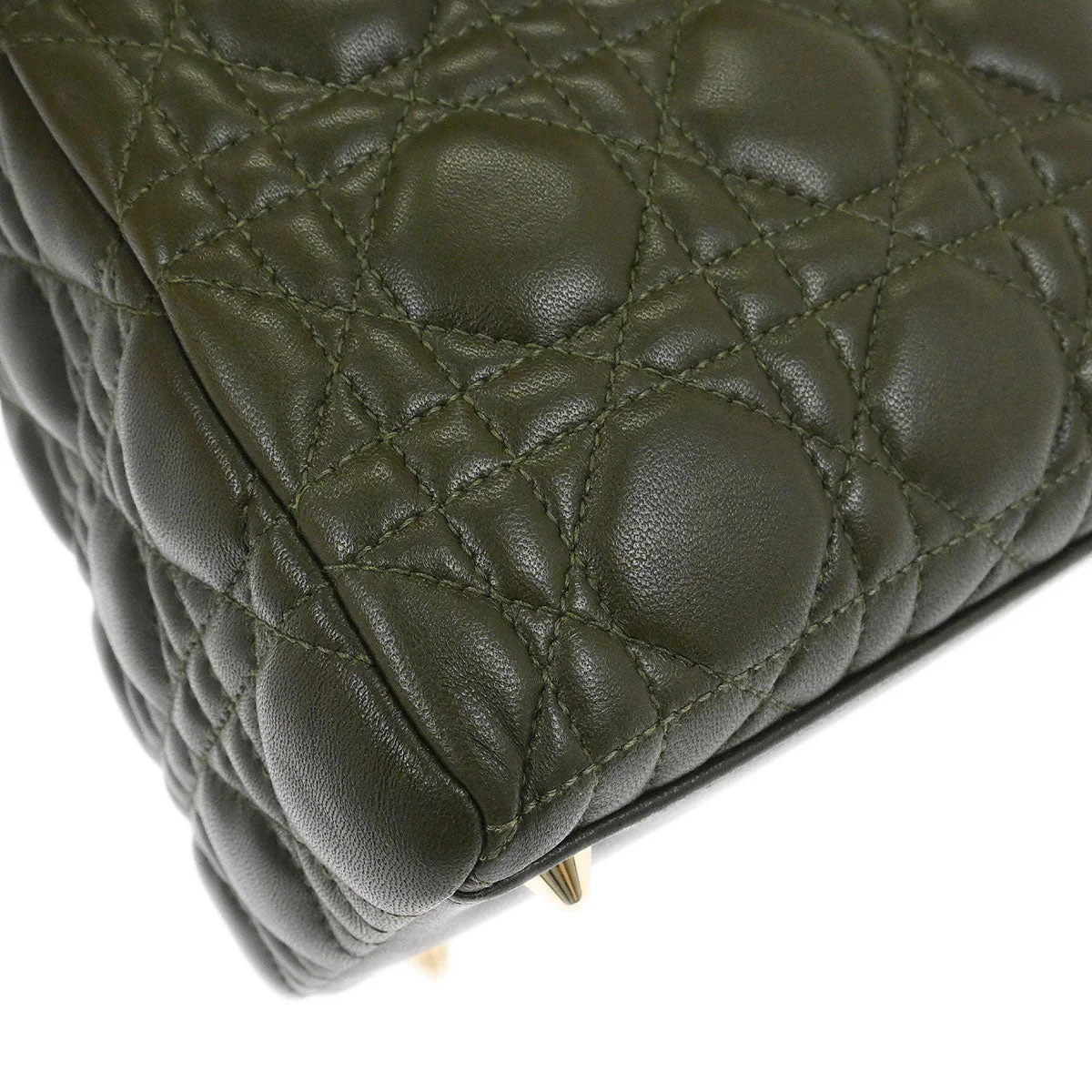 Christian Dior Khaki Lambskin Medium Lady Dior Cannage 2way Shoulder Handbag - Image 5