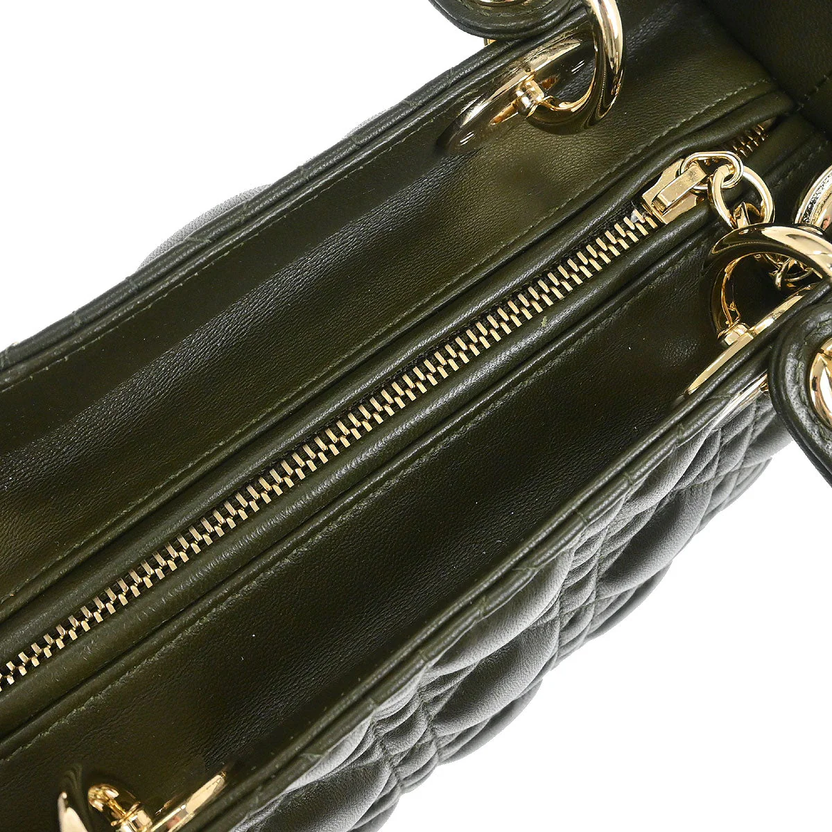 Christian Dior Khaki Lambskin Medium Lady Dior Cannage 2way Shoulder Handbag - Image 7